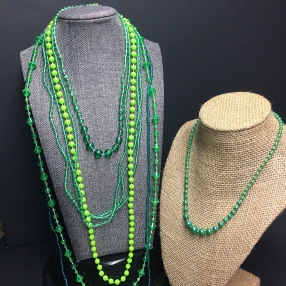 Green Necklace Lot Neon Iridescent Turquoise Faceted Retro Soft Girl Cottage